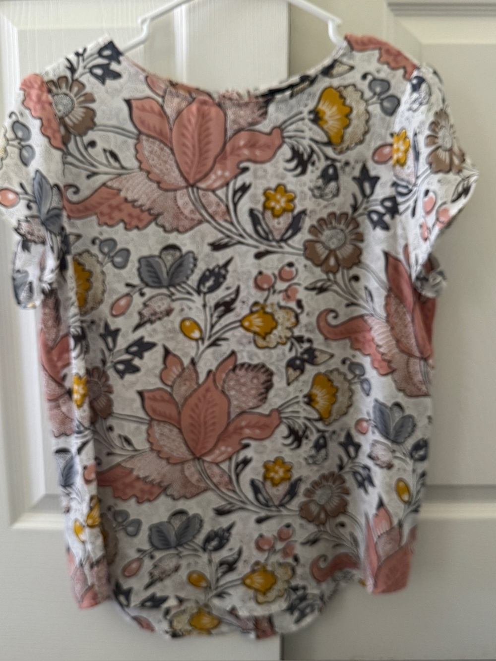 Premise Floral Scoop-Neck Top in Blush, Mustard & Gray